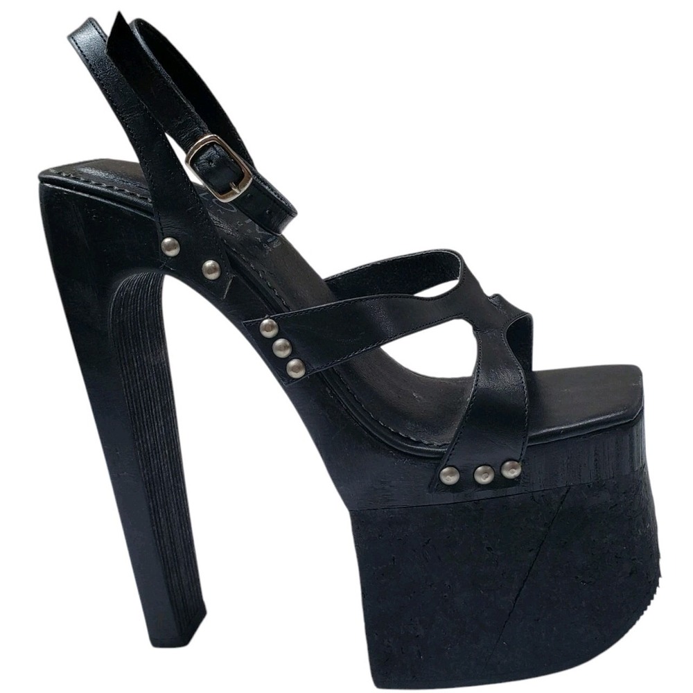 Vintage Ultra High Platform Sandals 90s Y2K Womens Black Cork Chunky Shoes